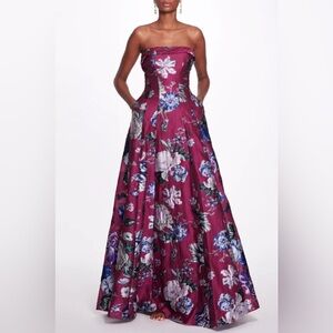 MARCHESA NOTTE Floral Fil Coupé Gown wedding guest dress